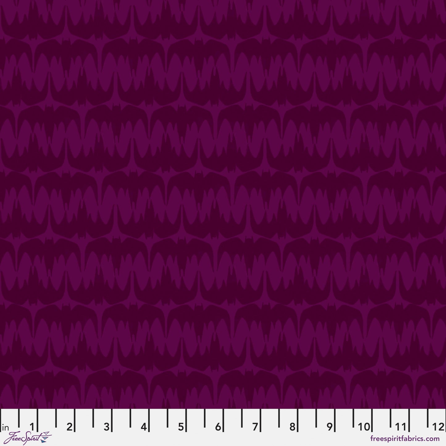 Cotton quilting fabric pattern called 'Batty Bats in Purple'. Part of the 'Ghostly Greetings' fabric collection. Designed by Cori Dantini for fabric company Free Spirit. SKU: PWCD116.XPURPLE. 44-45 inch width.