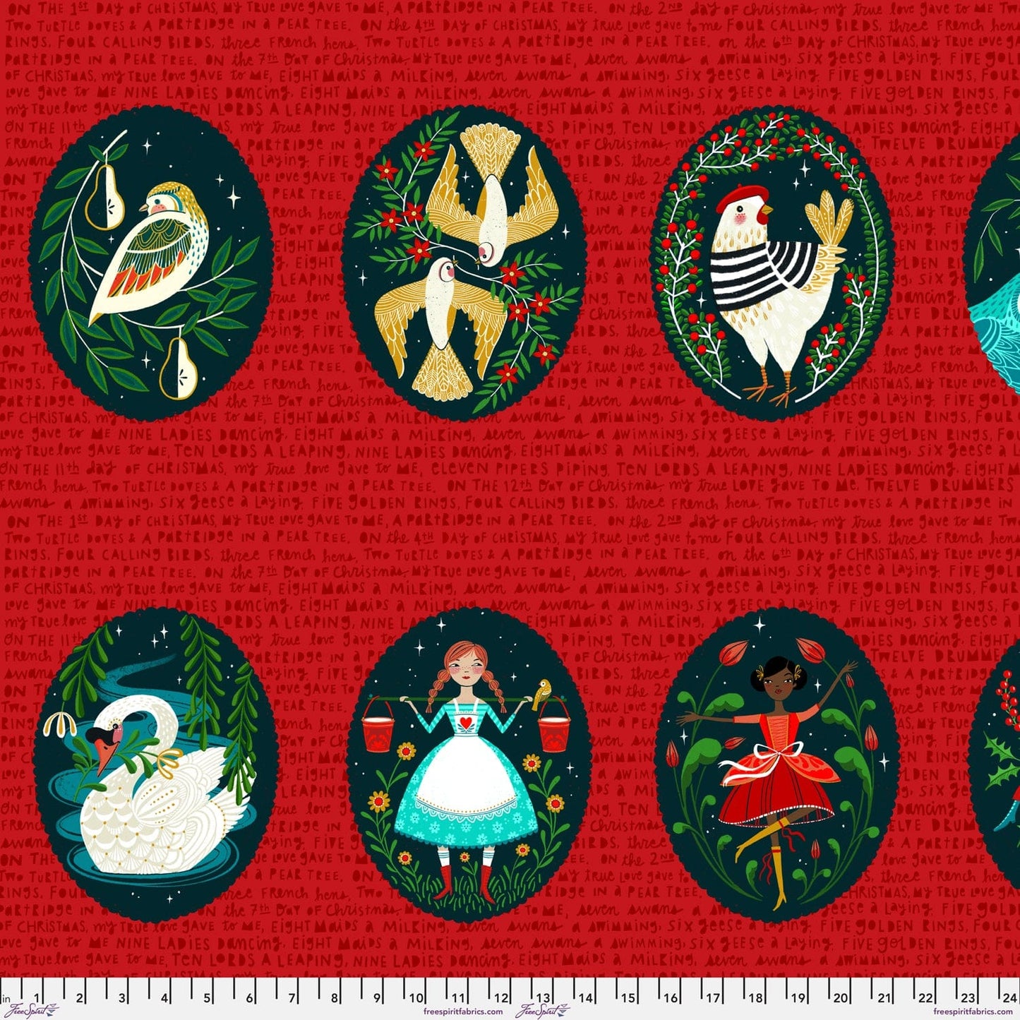 12 Days of Christmas Panel - 12 Days of Christmas by Cori Dantini - 24" x WOF Panel