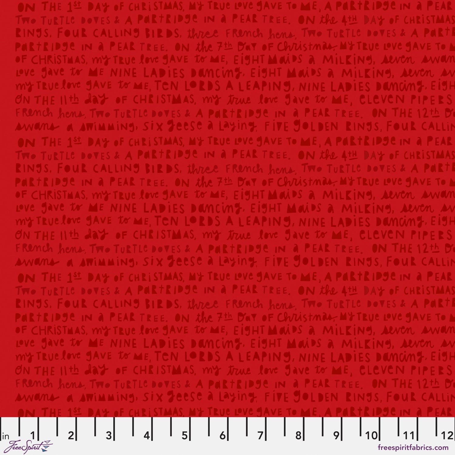 Sing Along quilting fabric, part of the 12 Days of Christmas fabric collection by Cori Dantini (SKU: PWCD137.XRED)