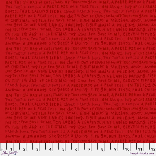 Sing Along quilting fabric, part of the 12 Days of Christmas fabric collection by Cori Dantini (SKU: PWCD137.XRED)