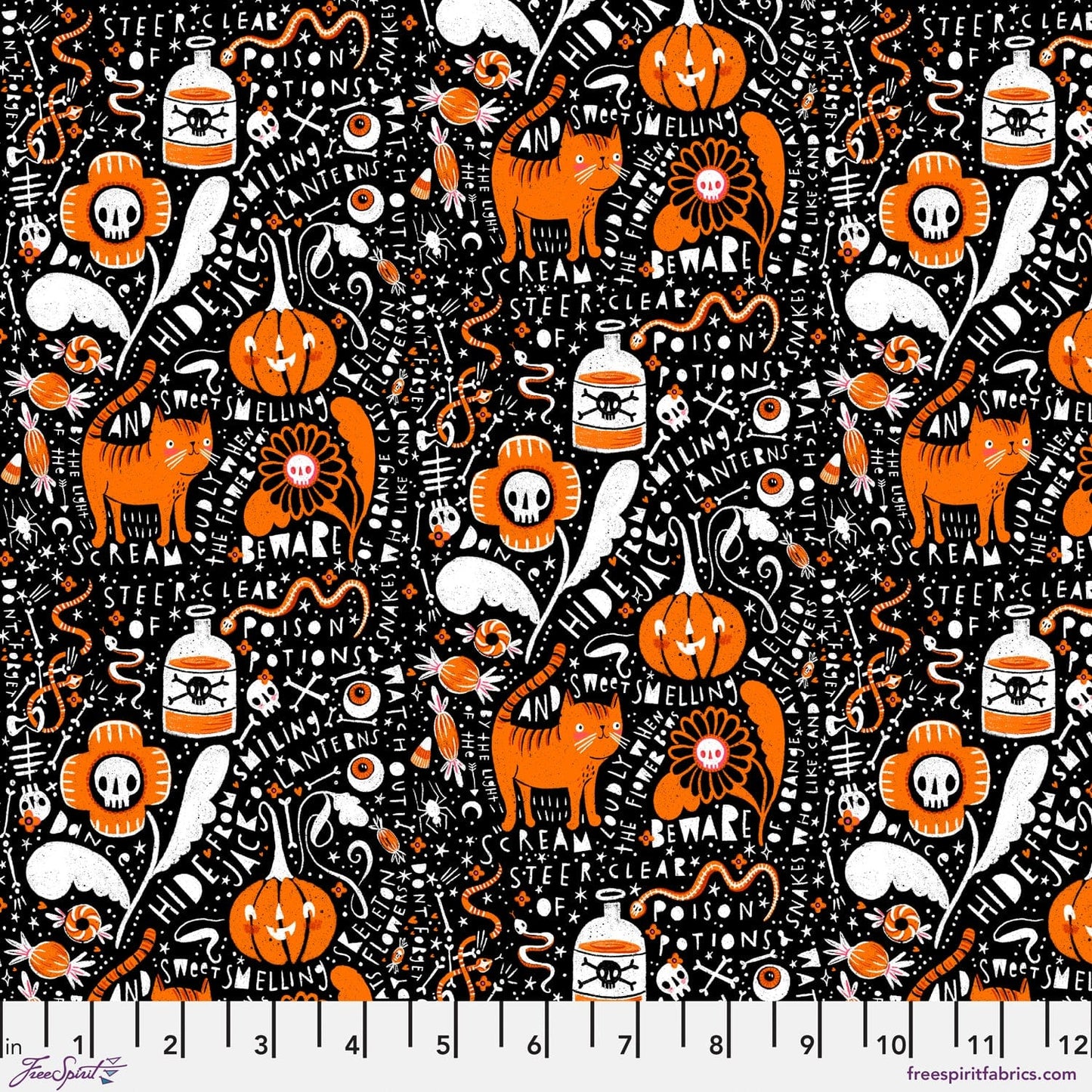 Graffiti in Black quilting fabric, part of the Witchy Ways fabric collection by Cori Dantini (SKU: PWCD142.XBLACK)