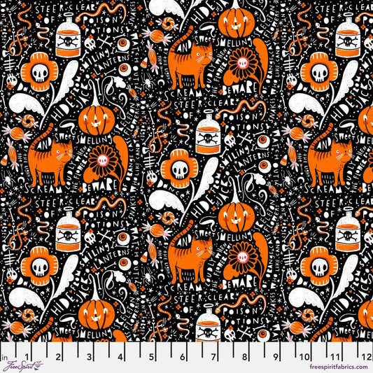 Graffiti in Black quilting fabric, part of the Witchy Ways fabric collection by Cori Dantini (SKU: PWCD142.XBLACK)