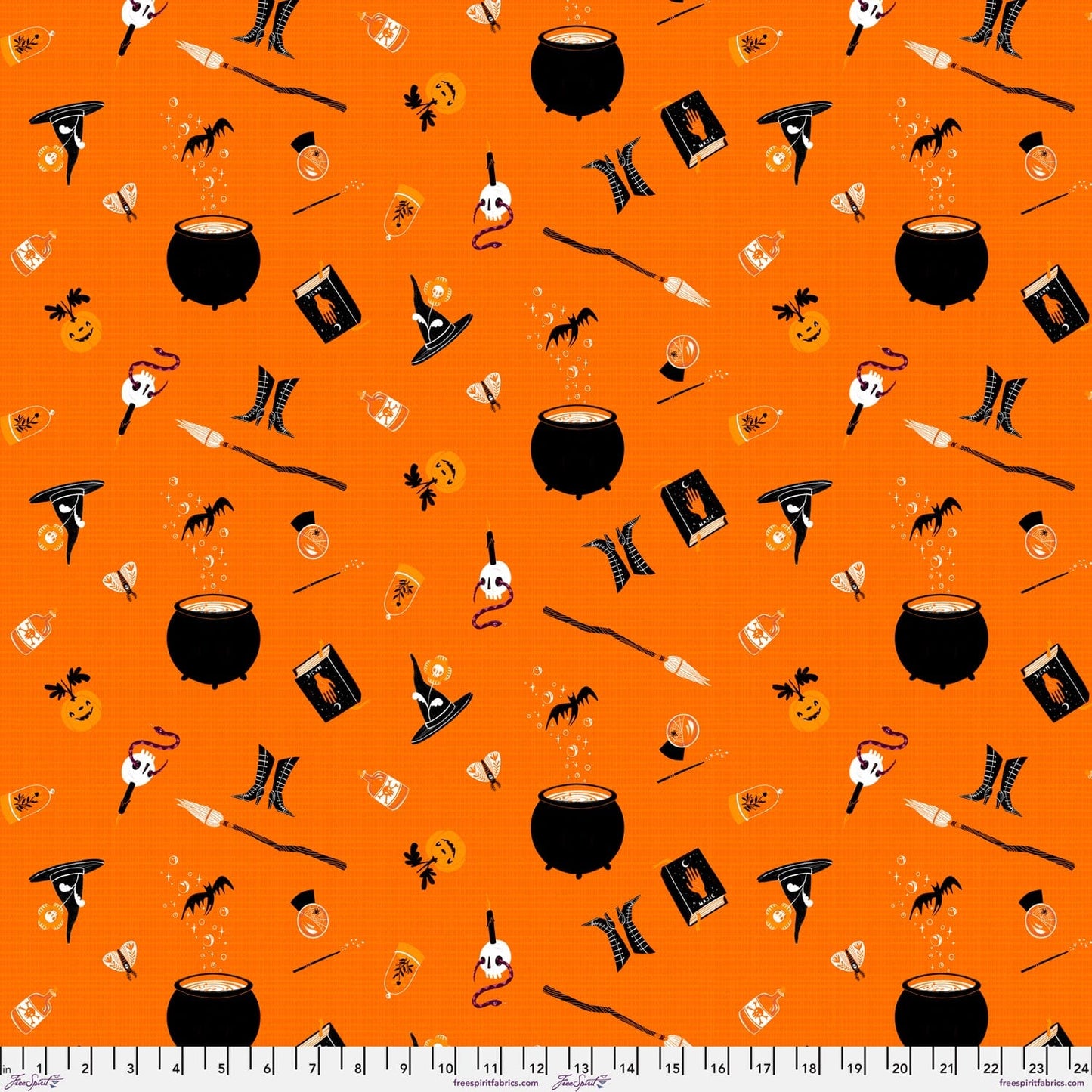 Witchy Wardrobe in Orange quilting fabric, part of the Witchy Ways fabric collection by Cori Dantini (SKU: PWCD143.XORANGE)