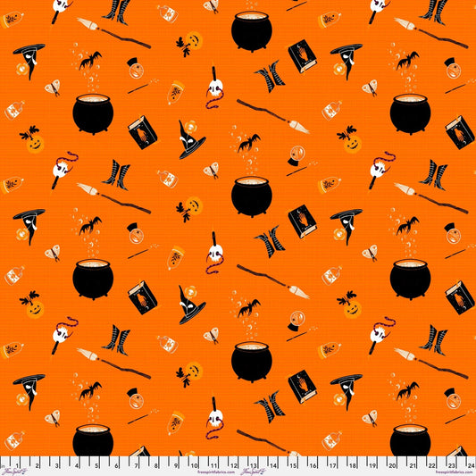 Witchy Wardrobe in Orange quilting fabric, part of the Witchy Ways fabric collection by Cori Dantini (SKU: PWCD143.XORANGE)
