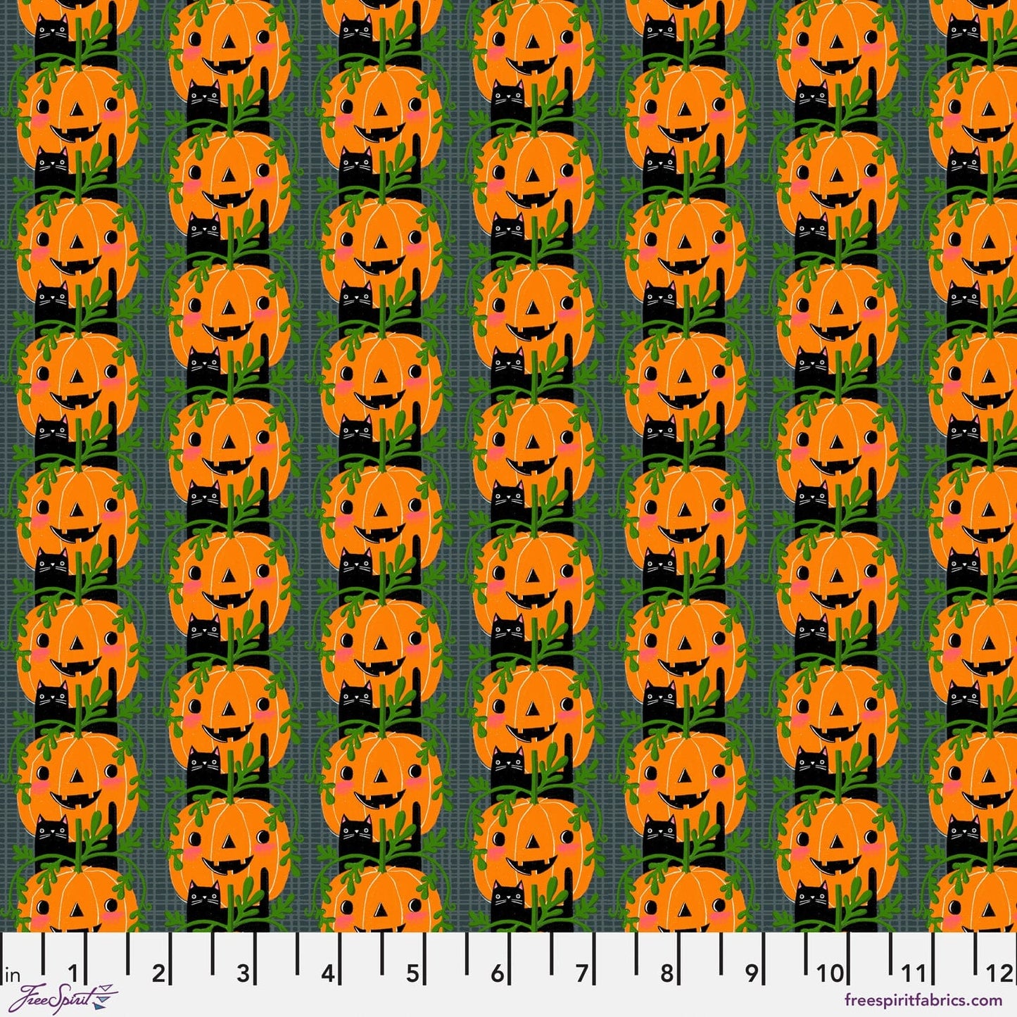 Kitty Rows in Gray quilting fabric, part of the Witchy Ways fabric collection by Cori Dantini (SKU: PWCD150.XGRAY)