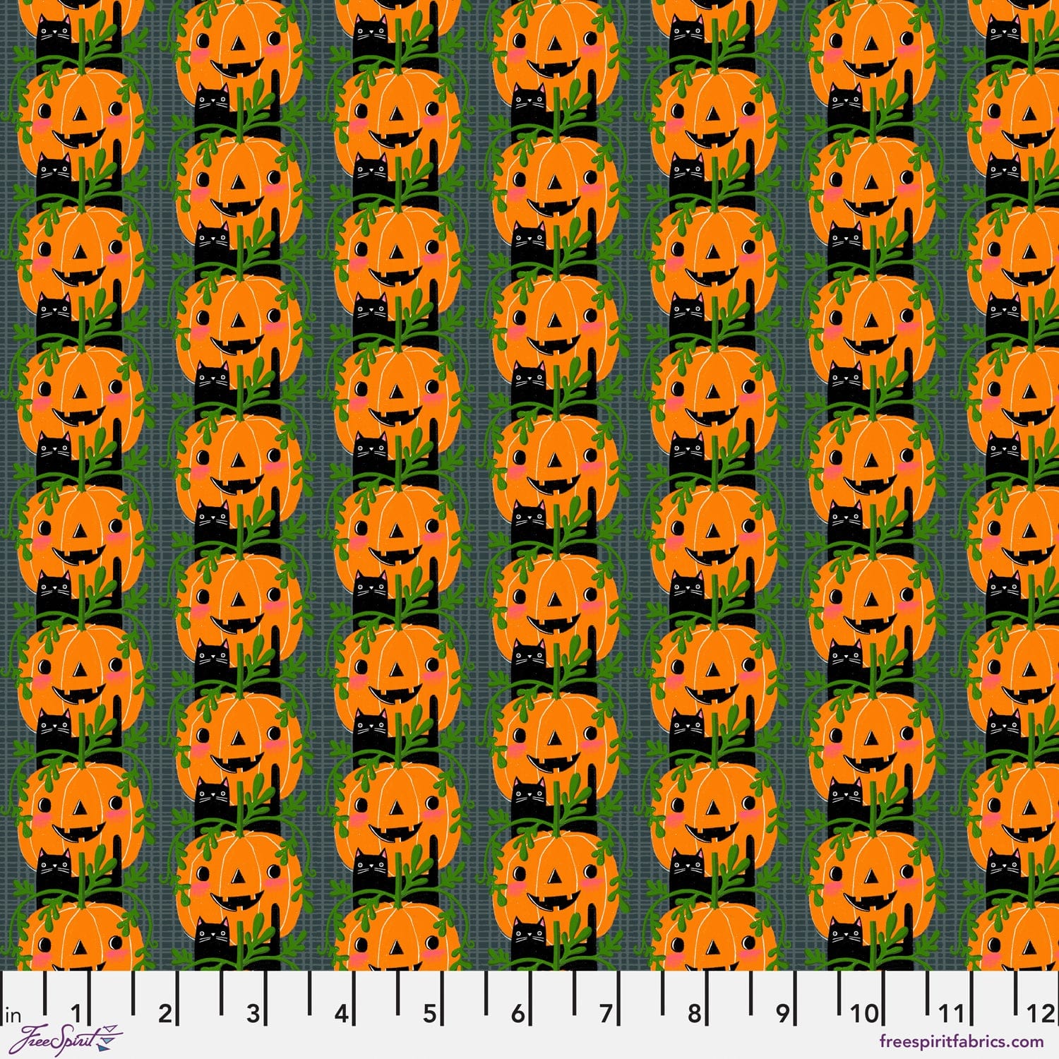 Kitty Rows in Gray quilting fabric, part of the Witchy Ways fabric collection by Cori Dantini (SKU: PWCD150.XGRAY)