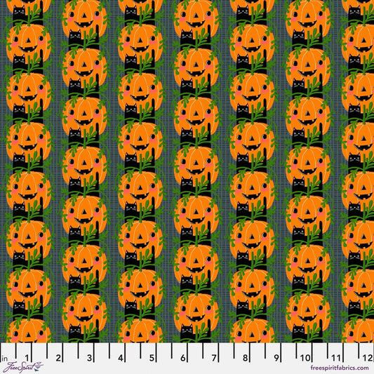 Kitty Rows in Gray quilting fabric, part of the Witchy Ways fabric collection by Cori Dantini (SKU: PWCD150.XGRAY)