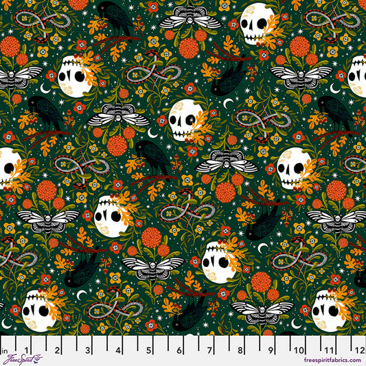 Fright quilting fabric, part of the More Than Bones fabric collection by Cori Dantini (SKU: PWCD164.XHUNTER)