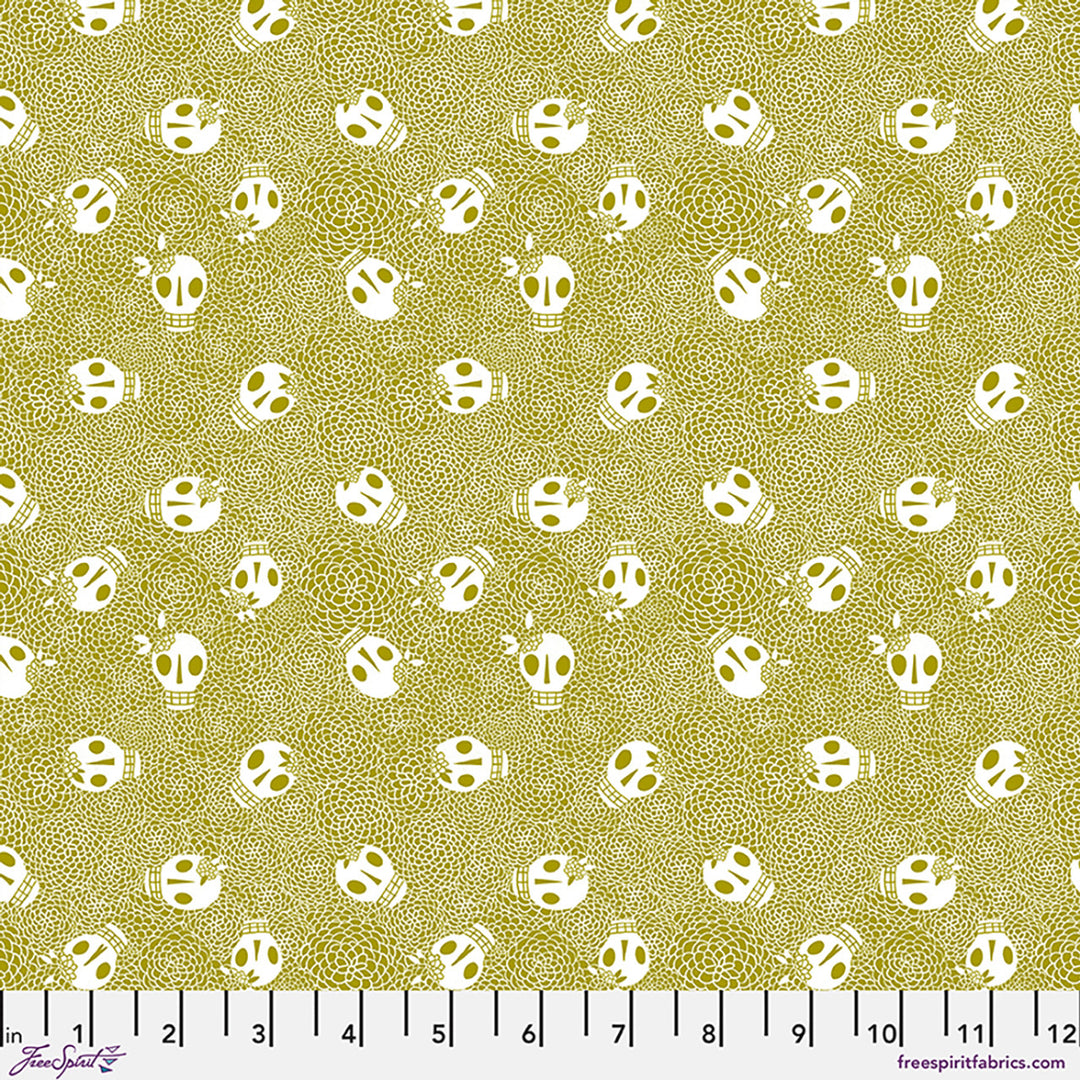 Skelly quilting fabric, part of the More Than Bones fabric collection by Cori Dantini (SKU: PWCD169.XSAGE)