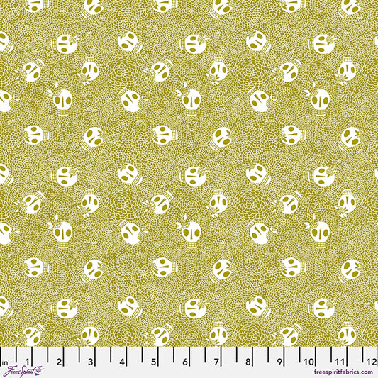 Skelly quilting fabric, part of the More Than Bones fabric collection by Cori Dantini (SKU: PWCD169.XSAGE)