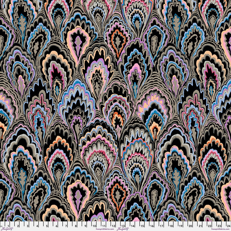 Marble Scallops in Black quilting fabric, part of the Kaffe Fassett Collective fabric collection by Kaffe Fassett (SKU: PWGP207.BLACK)