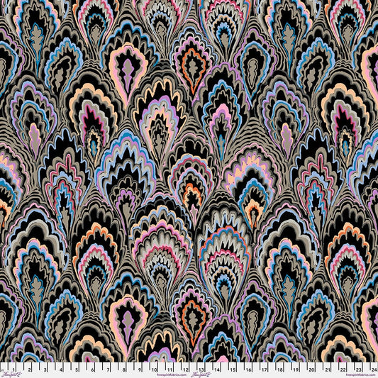 Marble Scallops in Black quilting fabric, part of the Kaffe Fassett Collective fabric collection by Kaffe Fassett (SKU: PWGP207.BLACK)