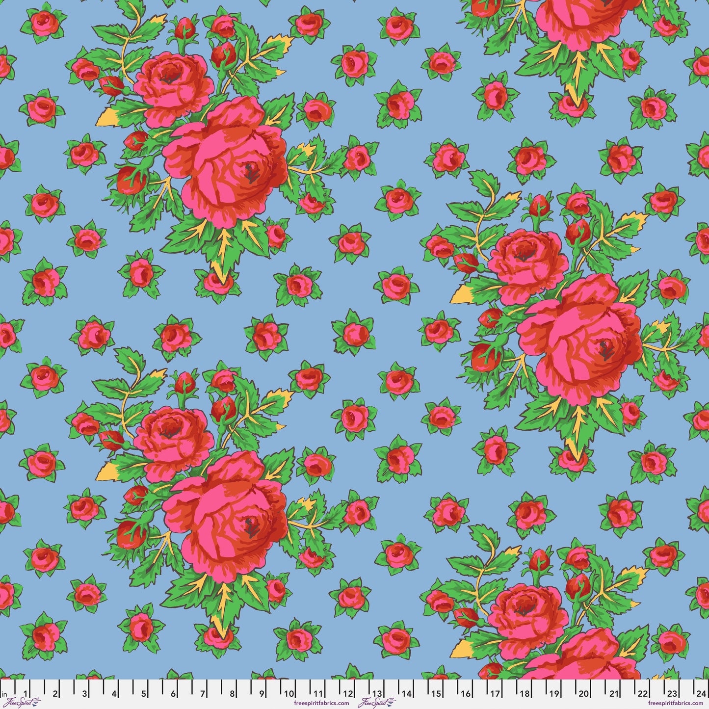 Rosie in Sky quilting fabric, part of the Kaffe Fassett Collective February 2026 fabric collection (SKU: PWGP212.SKY)