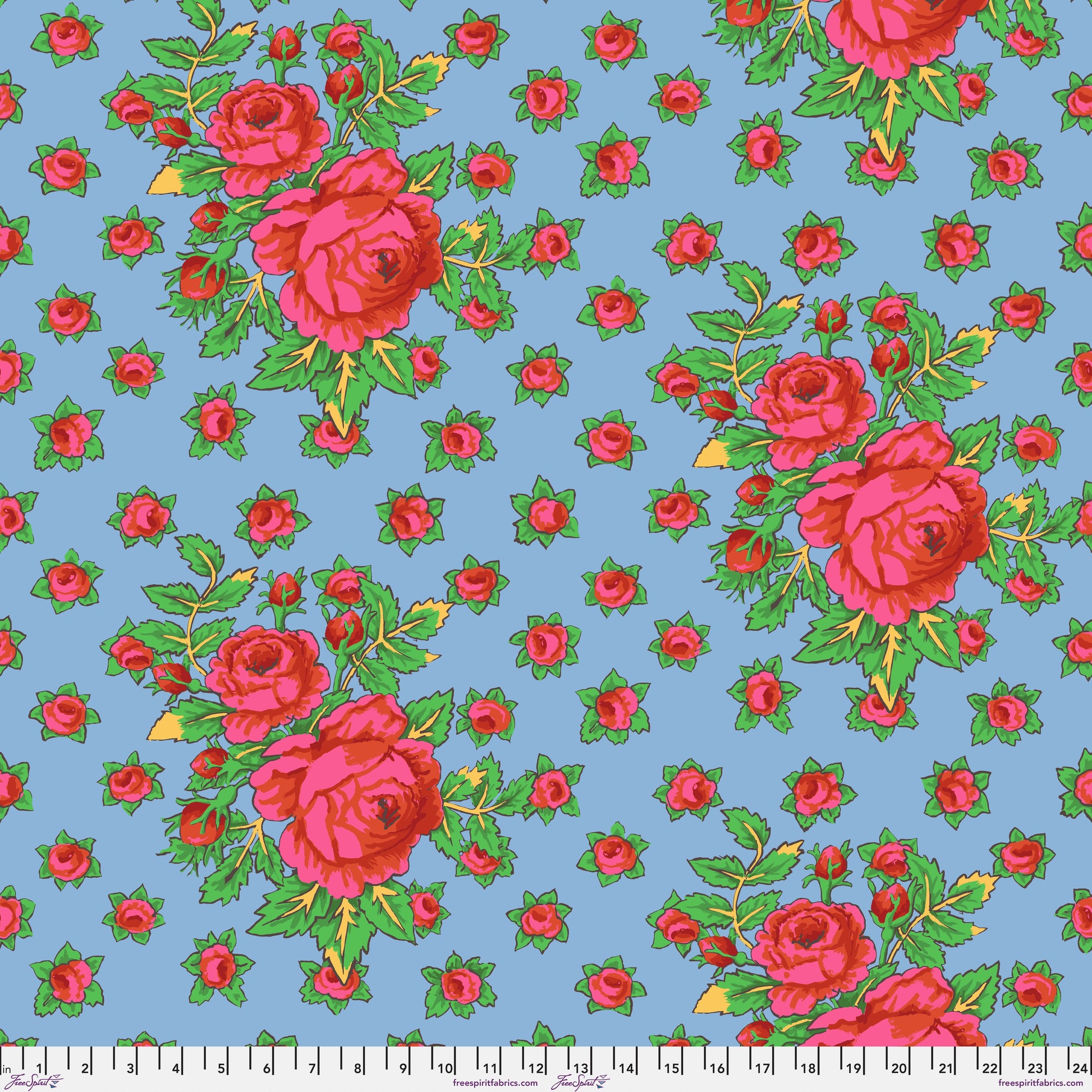 Rosie in Sky quilting fabric, part of the Kaffe Fassett Collective February 2026 fabric collection (SKU: PWGP212.SKY)