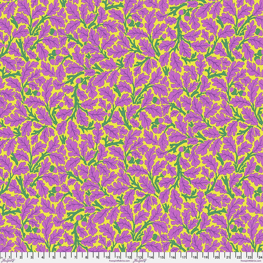 Cotton quilting fabric pattern called 'Oak in Violet'. Part of the 'Kaffe x The Original Morris & Co.' fabric collection. Designed by Kaffe Fassett and William Morris for fabric company Free Spirit Fabrics. SKU: PWKW003.VIOLET. 44-45 inch width.