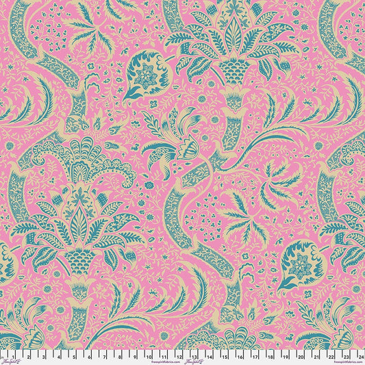 Cotton quilting fabric pattern called 'Indian in Opera'. Part of the 'Kaffe x The Original Morris & Co.' fabric collection. Designed by Kaffe Fassett and William Morris for fabric company Free Spirit Fabrics. SKU: PWKW005.OPERA. 44-45 inch width.