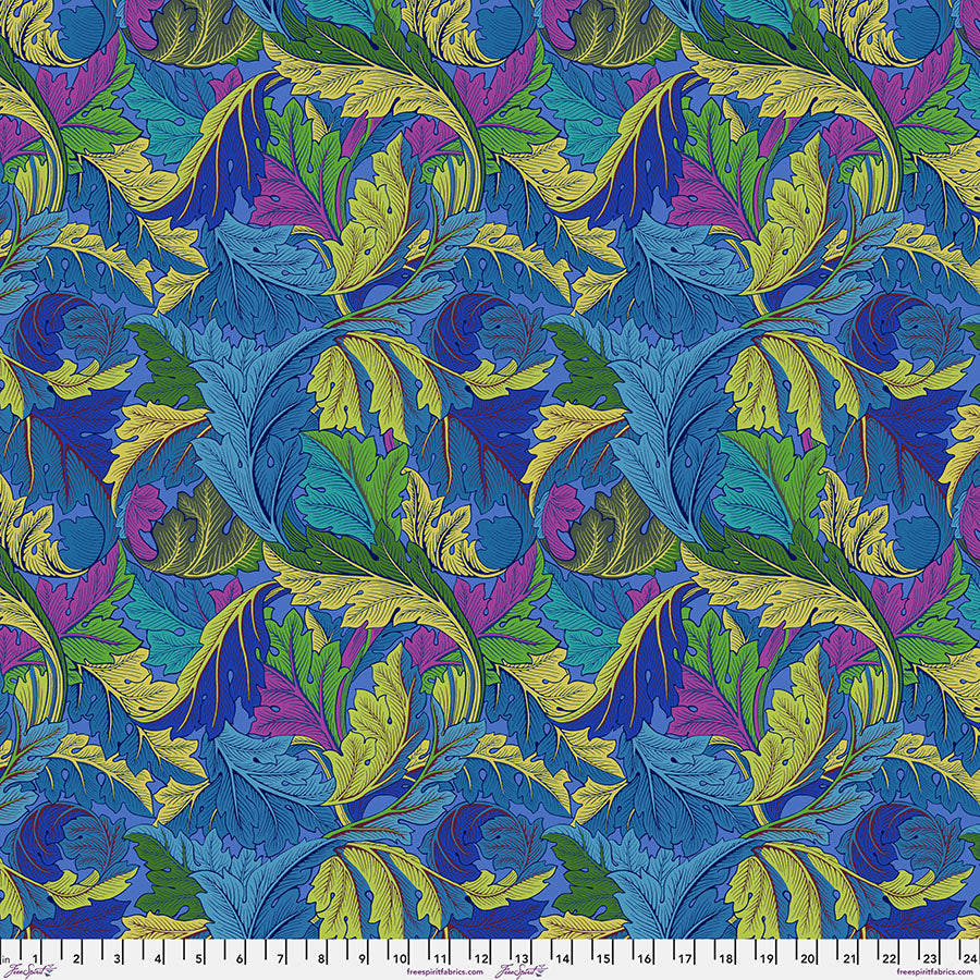 Cotton quilting fabric pattern called 'Acanthus in Cobalt'. Part of the 'Kaffe x The Original Morris & Co.' fabric collection. Designed by Kaffe Fassett and William Morris for fabric company Free Spirit Fabrics. SKU: PWKW006.COBALT. 44-45 inch width.