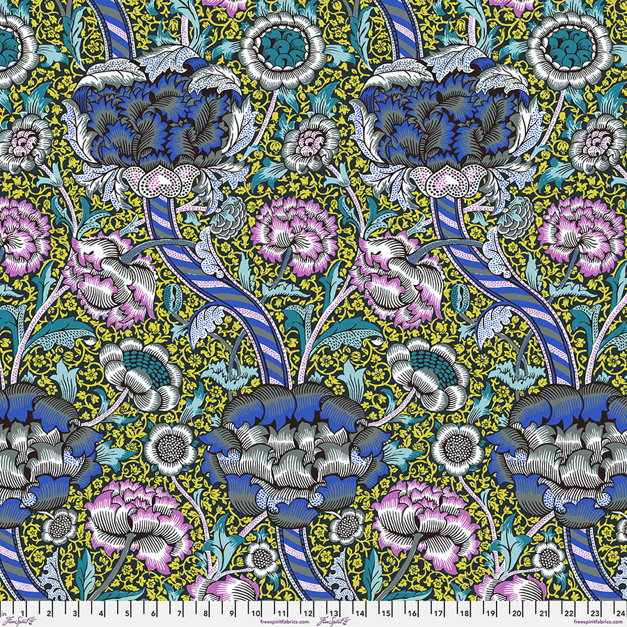 Cotton quilting fabric pattern called 'Wandle in Contrast'. Part of the 'Kaffe x The Original Morris & Co.' fabric collection. Designed by Kaffe Fassett and William Morris for fabric company Free Spirit Fabrics. SKU: PWKW012.CONTRAST. 44-45 inch width.