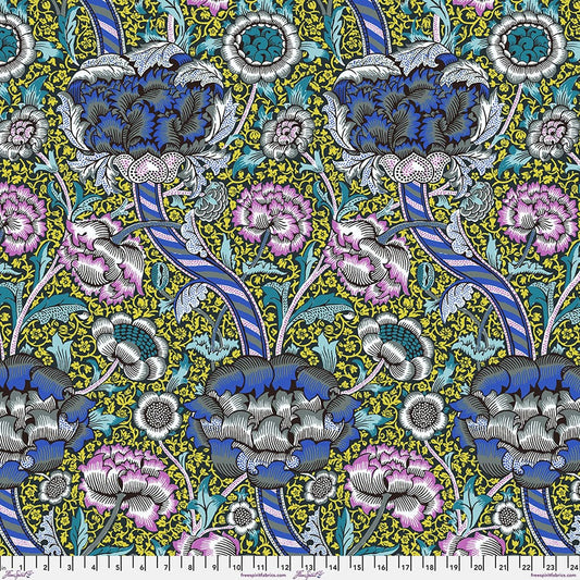 Cotton quilting fabric pattern called 'Wandle in Contrast'. Part of the 'Kaffe x The Original Morris & Co.' fabric collection. Designed by Kaffe Fassett and William Morris for fabric company Free Spirit Fabrics. SKU: PWKW012.CONTRAST. 44-45 inch width.