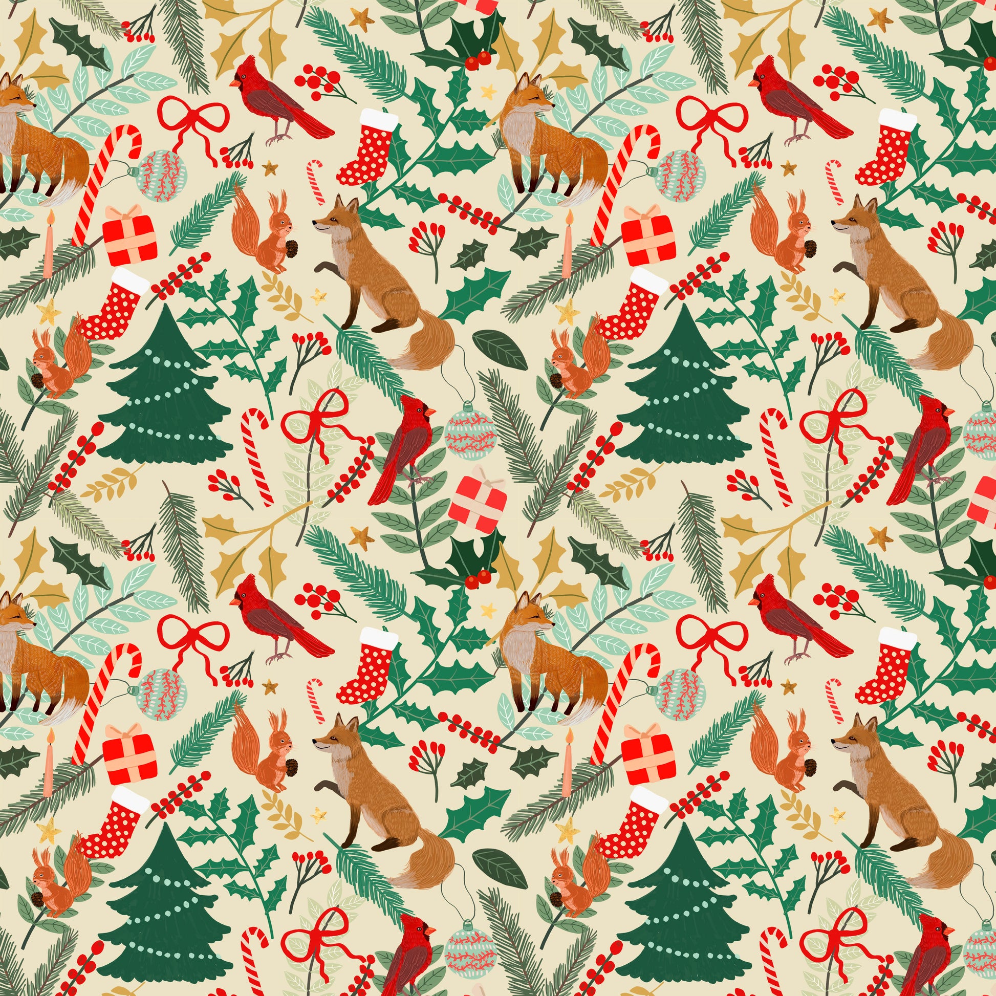 Forest Evening quilting fabric, part of the Christmas Spirit fabric collection by Mia Charro (SKU: PWMC071.XCREAM)