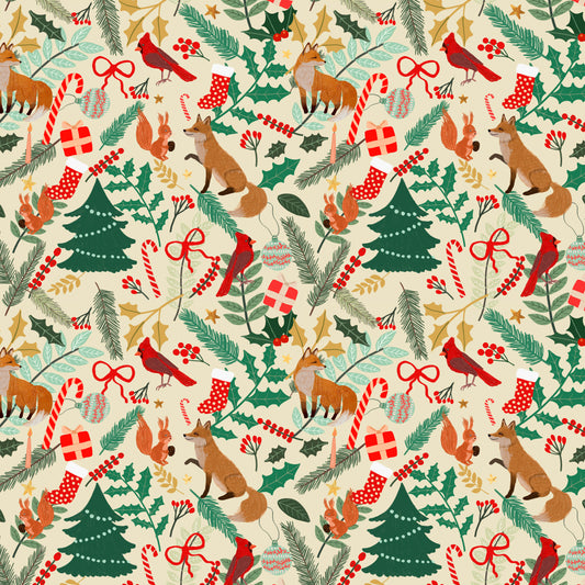 Forest Evening quilting fabric, part of the Christmas Spirit fabric collection by Mia Charro (SKU: PWMC071.XCREAM)