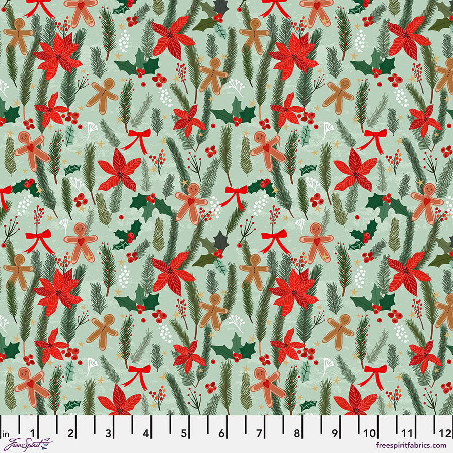 Ginger Heart in Sage - Christmas Spirit by Mia Charro - Half Yard Fabric