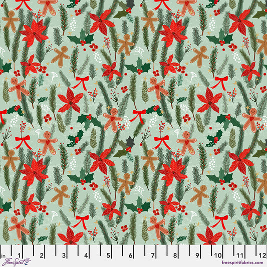 Ginger Heart in Sage - Christmas Spirit by Mia Charro - Half Yard Fabric