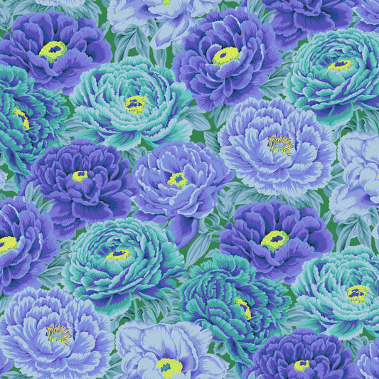 Tibetan Peony in Blue quilting fabric, part of the Kaffe Fassett Collective fabric collection by Philip Jacobs (SKU: PWPJ136.BLUE)