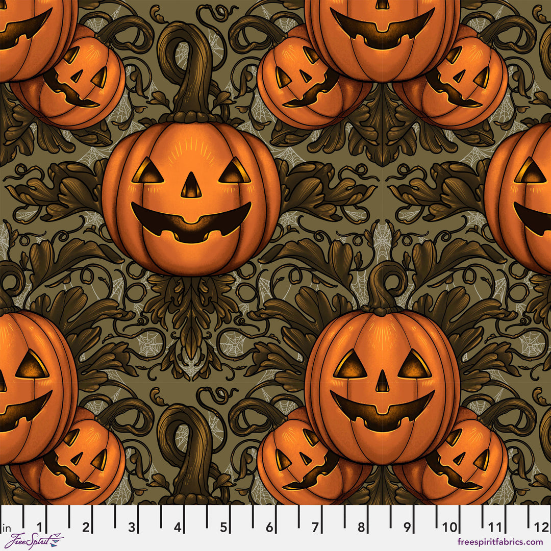 PREORDER - Mystic Moonlight - Pumpkin Damask in Olive - Rachel Hauer - PWRH088.OLIVE - Half Yard