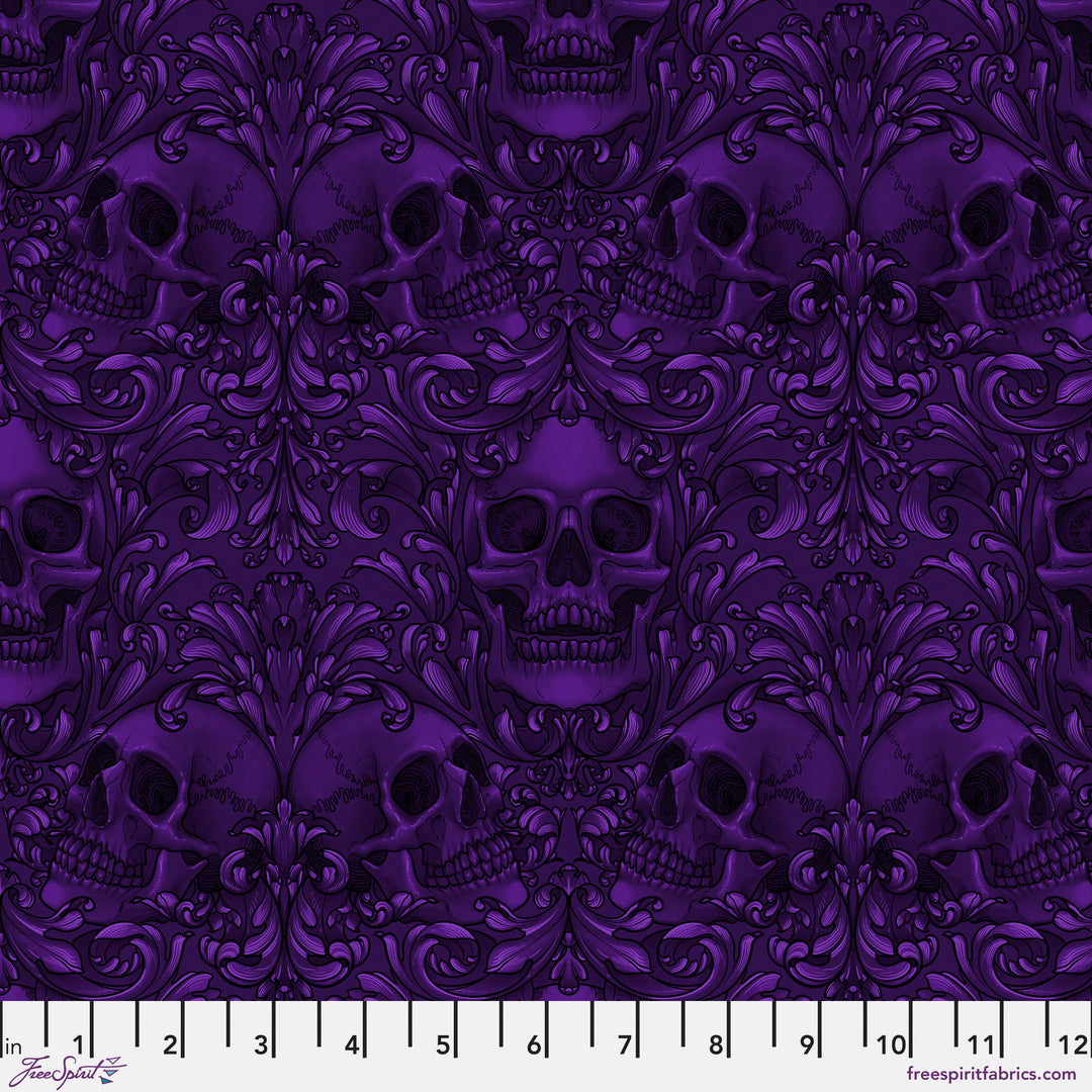 PREORDER - Mystic Moonlight - Skull Damask in Purple - Rachel Hauer - PWRH089.PURPLE - Half Yard