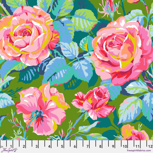 LG Rosey Outlook in Green quilting fabric, part of the Market Days fabric collection by Stacy Peterson (SKU: PWST040.XGREEN)