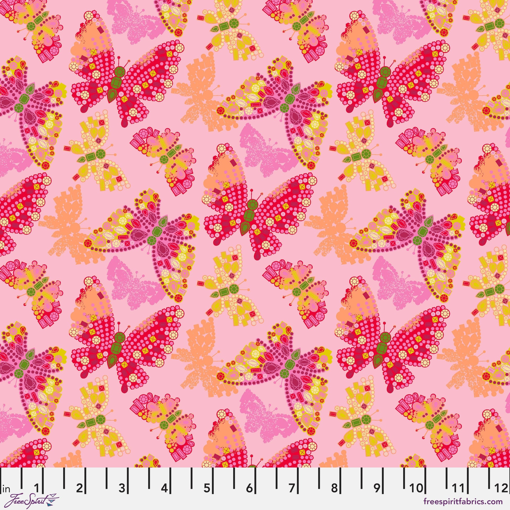 Butterfly Brooch in Pink quilting fabric, part of the Market Days fabric collection by Stacy Peterson (SKU: PWST047.XPINK)
