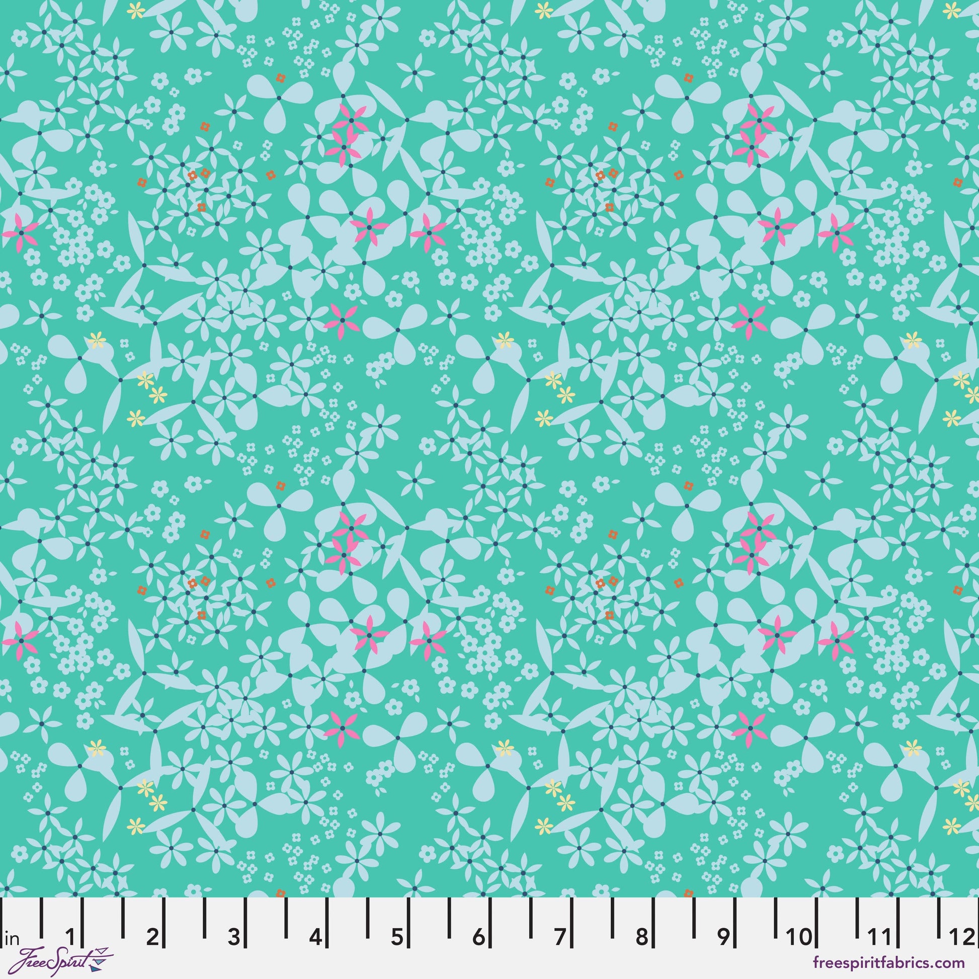 Doodah in Aqua quilting fabric, part of the Market Days fabric collection by Stacy Peterson (SKU: PWST049.XAQUA)