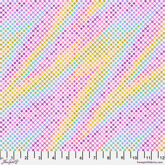 Cotton quilting fabric pattern called 'Northern Lights in Blush'. Part of the 'Roar!' fabric collection. Designed by Tula Pink for fabric company Free Spirit Fabrics. SKU: PWTP229.BLUSH. 44-45 inch width.