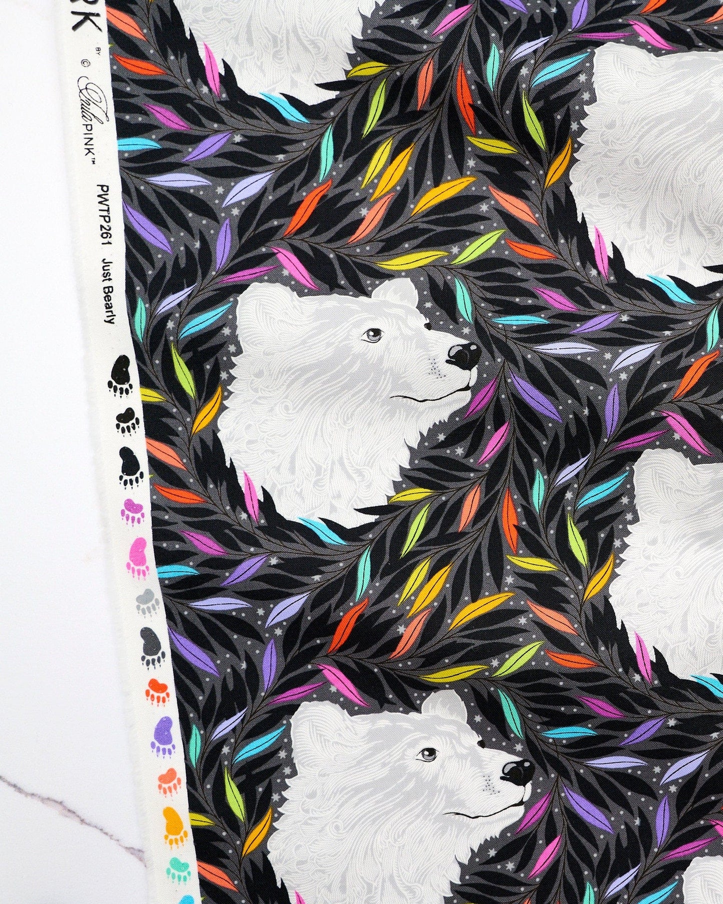Just Bearly in Carbon quilting fabric, part of the Graywork fabric collection by Tula Pink (SKU: PWTP261.CARBON)