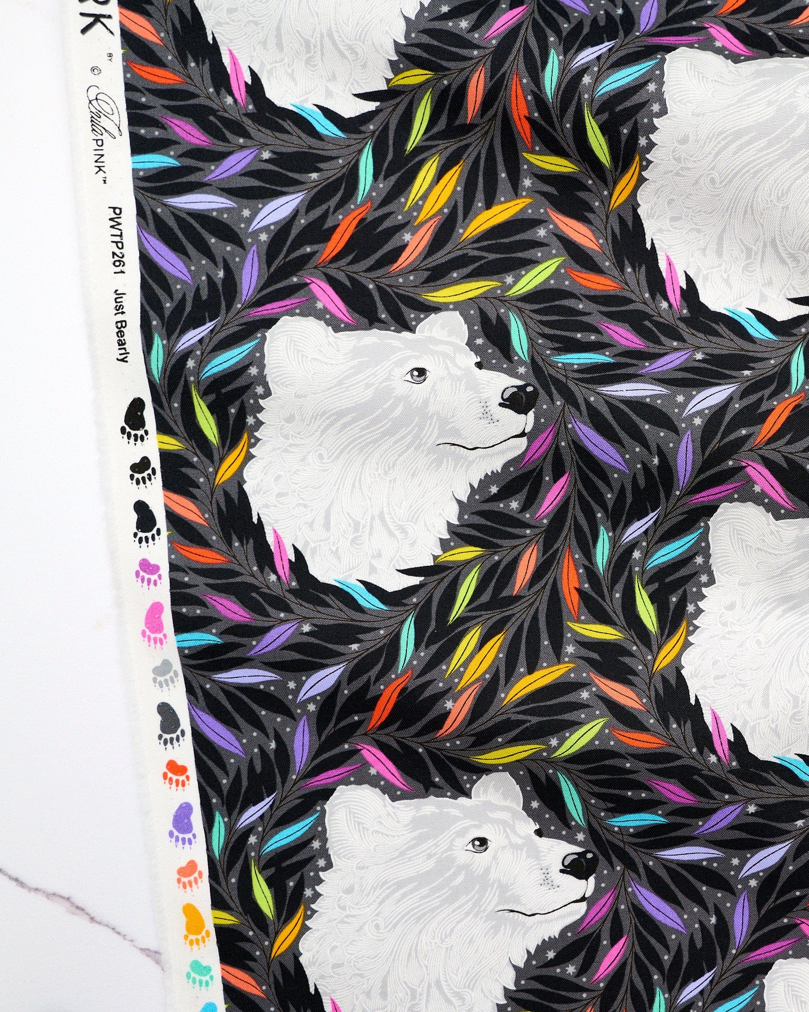 Just Bearly in Carbon quilting fabric, part of the Graywork fabric collection by Tula Pink (SKU: PWTP261.CARBON)