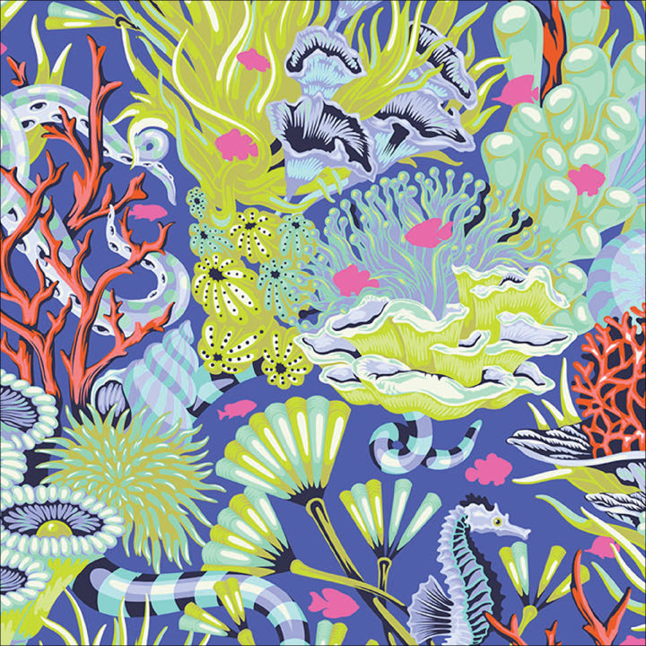 Reef What You Sew in Marine quilting fabric, part of the Floral Reef fabric collection by Tula Pink (SKU: PWTP264.MARINE)