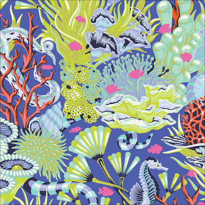 Reef What You Sew in Marine quilting fabric, part of the Floral Reef fabric collection by Tula Pink (SKU: PWTP264.MARINE)