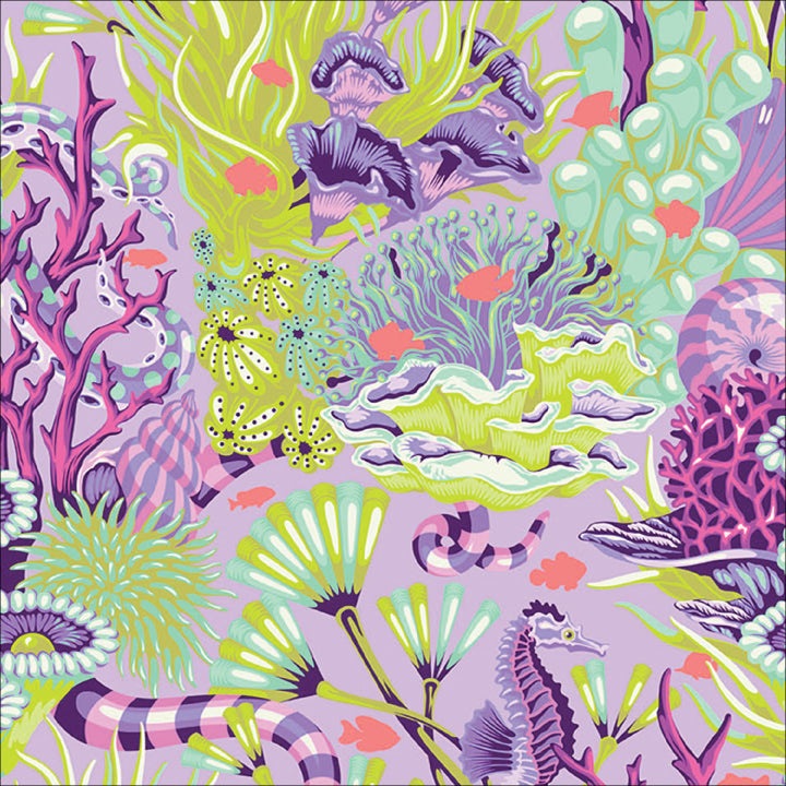 Reef What You Sew in Ultraviolet quilting fabric, part of the Floral Reef fabric collection by Tula Pink (SKU: PWTP264.ULTRAVIOLET)