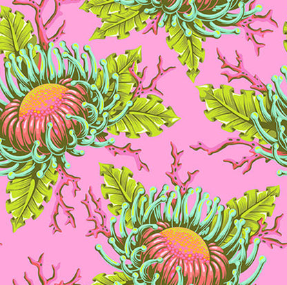Friends & Anemones in Coralline quilting fabric, part of the Floral Reef fabric collection by Tula Pink (SKU: PWTP265.CORALLINE)