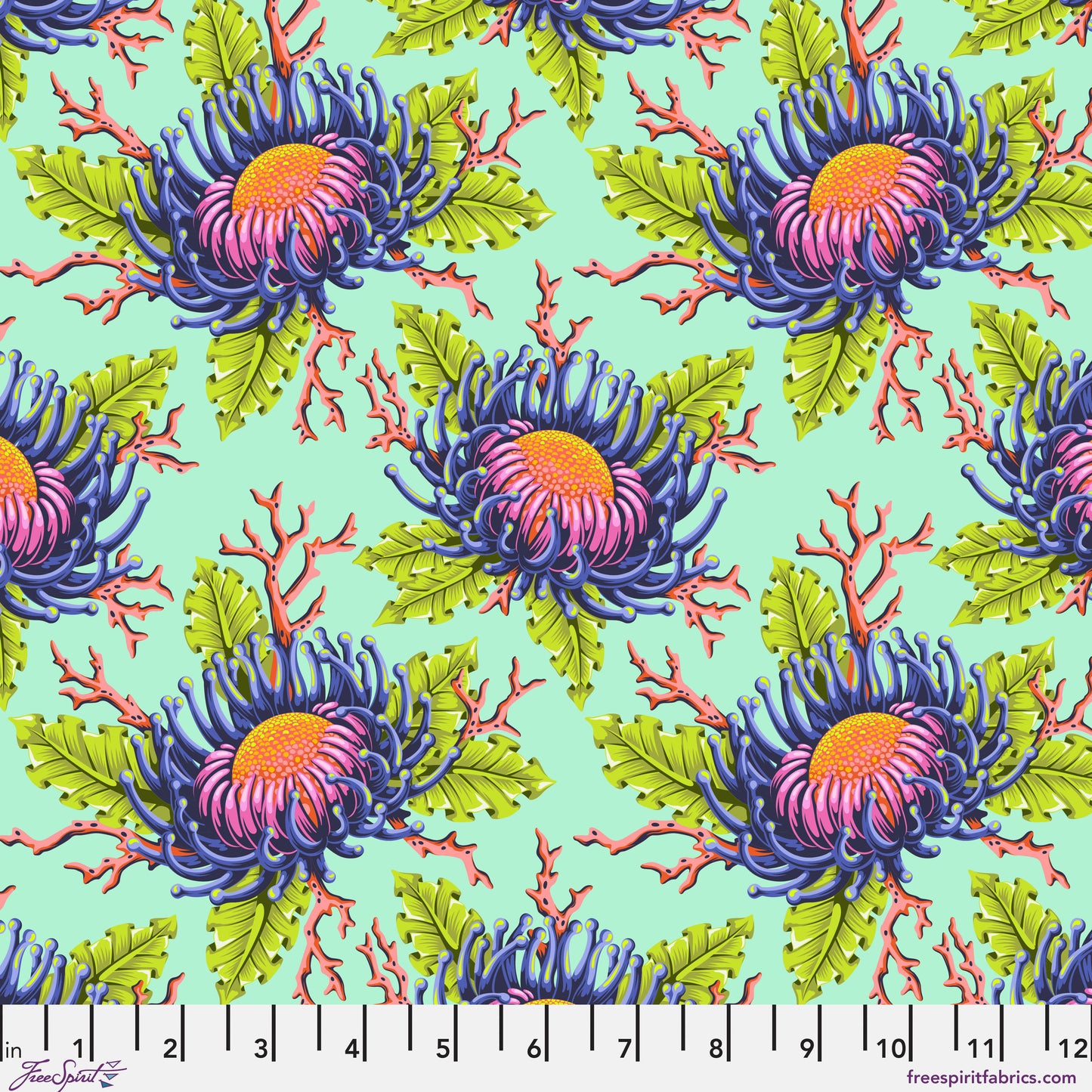 Friends & Anemones in Seafoam - Floral Reef by Tula Pink - Half Yard (Preorder)