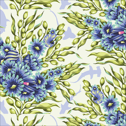 Shadow Sharks in Marine quilting fabric, part of the Floral Reef fabric collection by Tula Pink (SKU: PWTP267.MARINE)