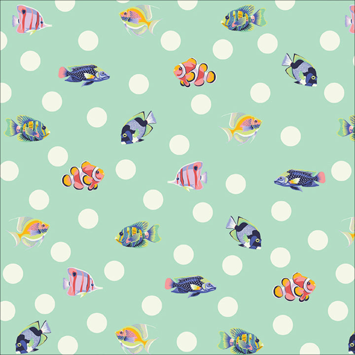 School Crossing in Seafoam quilting fabric, part of the Floral Reef fabric collection by Tula Pink (SKU: PWTP268.SEAFOAM)