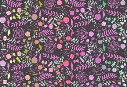 Dandelion quilting fabric, part of the Prince Charming Déja Vu fabric collection by Tula Pink (SKU: PWTP279.LICORICE)