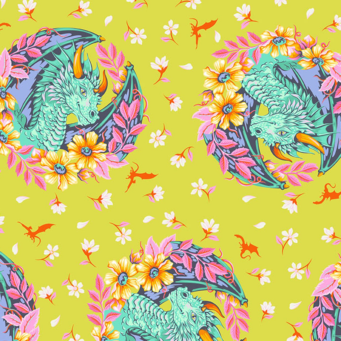 Dragon Ball She in Apple quilting fabric, part of the Legendary fabric collection by Tula Pink (SKU: PWTP282.APPLE)