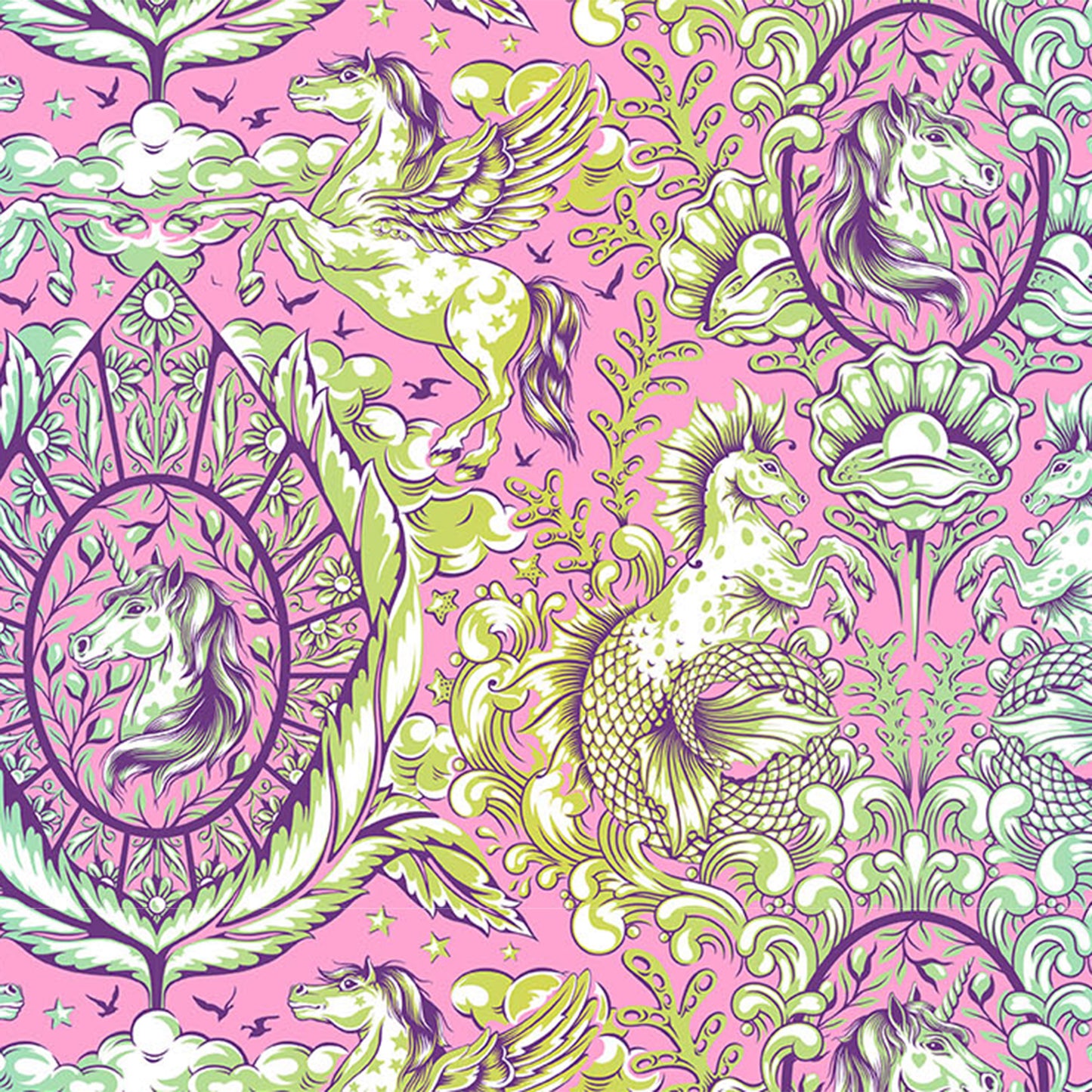 Pony Tales in Wild Orchid quilting fabric, part of the Legendary fabric collection by Tula Pink (SKU: PWTP284.WILDORCHID)