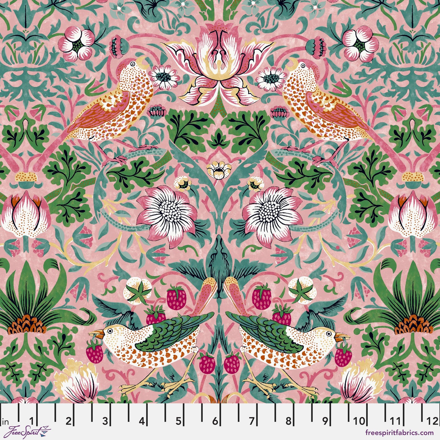 Strawberry Thief in Blush quilting fabric, part of the Bedford Park fabric collection by Morris & Co (SKU: PWWM001.BLUSH)