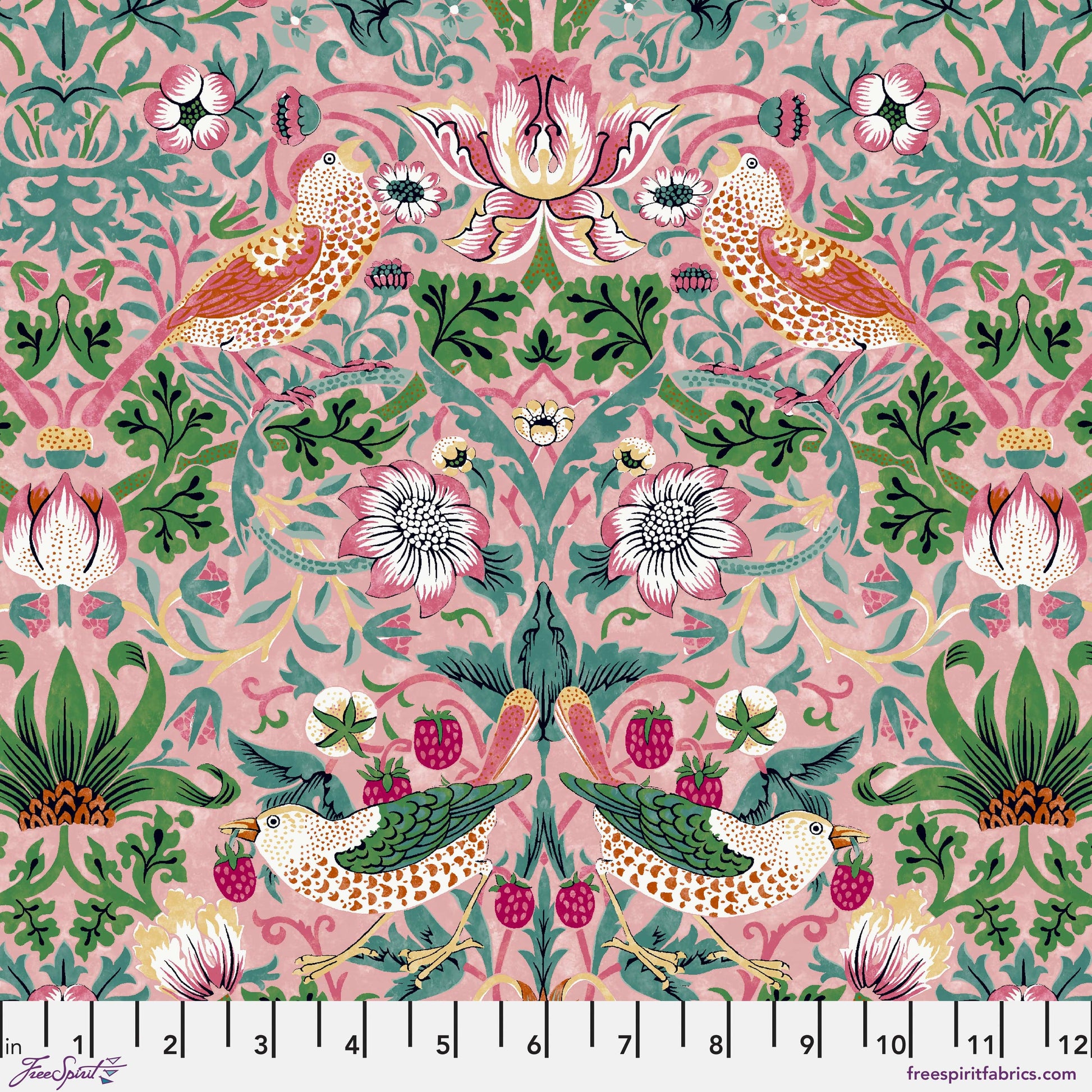 Strawberry Thief in Blush quilting fabric, part of the Bedford Park fabric collection by Morris & Co (SKU: PWWM001.BLUSH)
