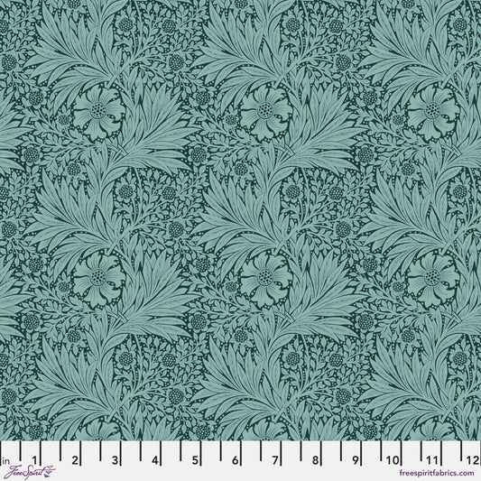 Marigold in Teal quilting fabric, part of the Bedford Park fabric collection by Morris & Co (SKU: PWWM006.TEAL)