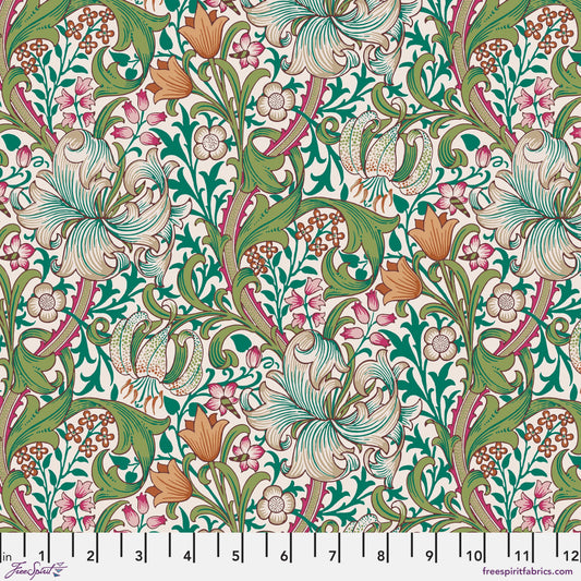 Golden Lily in Fuchsia quilting fabric, part of the Bedford Park fabric collection by Morris & Co (SKU: PWWM028.FUCHSIA)